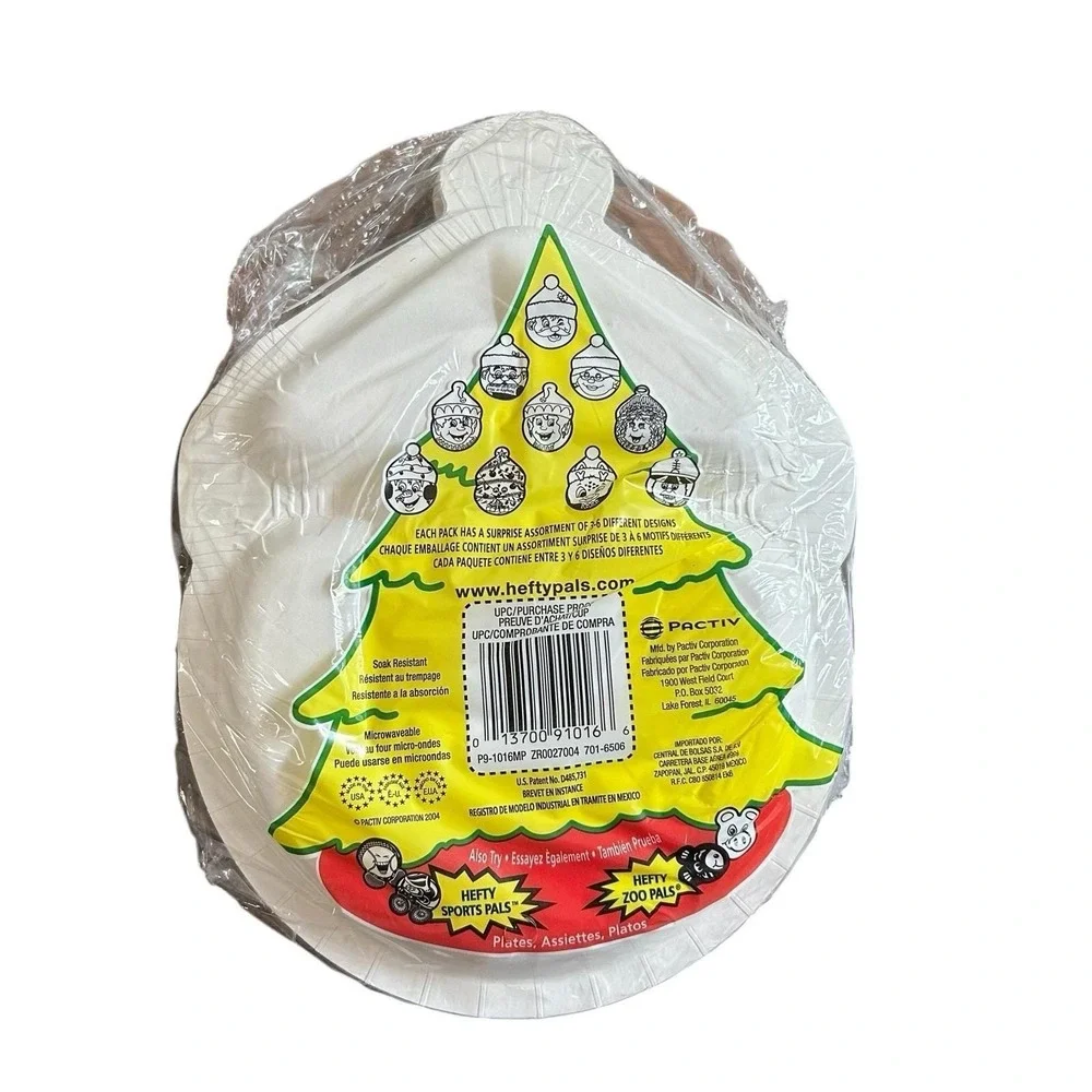 Hefty Merry Zoo Pals Christmas Paper Plates Santa‎ Elf 2 Compartment 2004 NEW